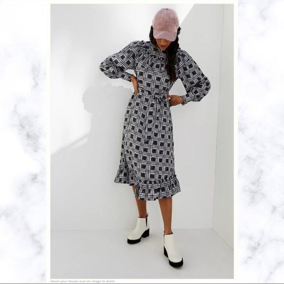 Anthropologie Plaid Ruffle Hem Midi Dress Large NWT - Picture 1 of 12